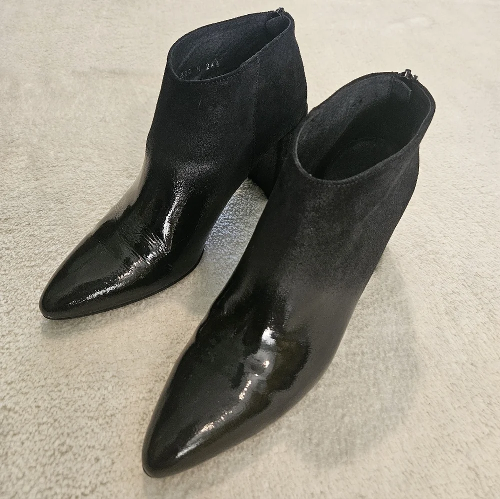 NEW Black Block Heel Leather Ankle Boots Size 9 Ombre Work Party Fall Feminine - Picture 10 of 10